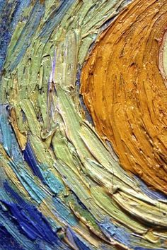 This is a detail of Van Gogh's brushwork. You can see the thick, confidant brush strokes and impatso. It looks to me like he used fingertips and a round tip brush. What do you think?
